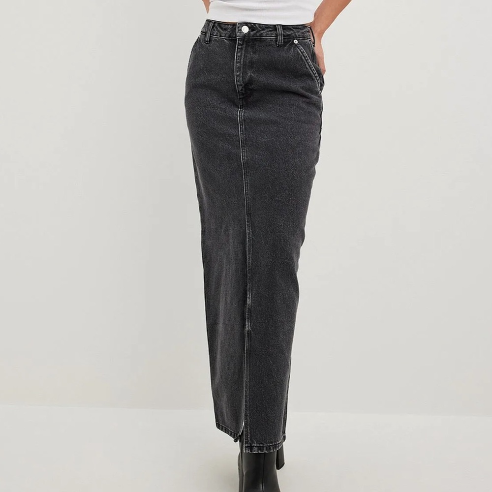 Slit Detailed Maxi Denim Skirt